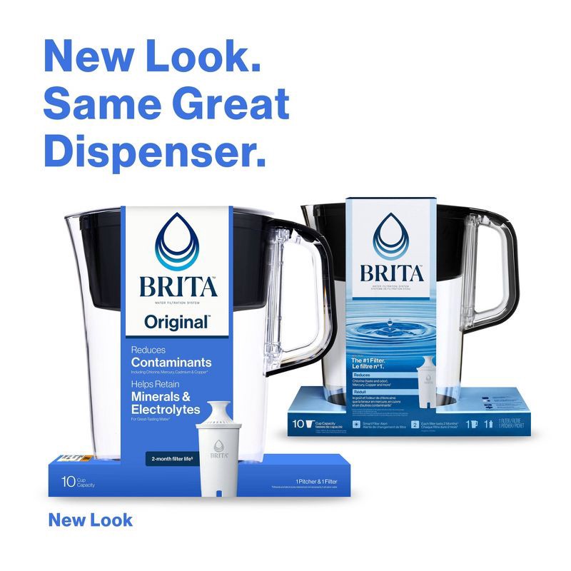 slide 3 of 14, Brita Water Filter 10-Cup Tahoe Water Pitcher Dispenser - Black: Easy-Fill Lid, Electronic Indicator, 1 ct