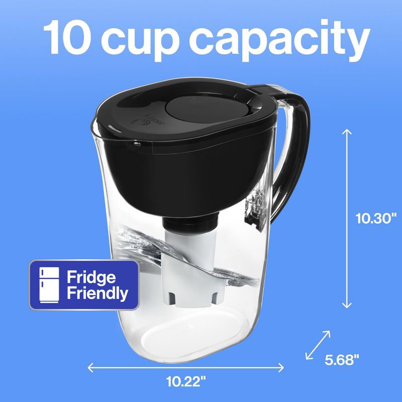 slide 12 of 14, Brita Water Filter 10-Cup Tahoe Water Pitcher Dispenser - Black: Easy-Fill Lid, Electronic Indicator, 1 ct