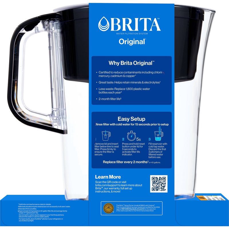 slide 13 of 14, Brita Water Filter 10-Cup Tahoe Water Pitcher Dispenser - Black: Easy-Fill Lid, Electronic Indicator, 1 ct