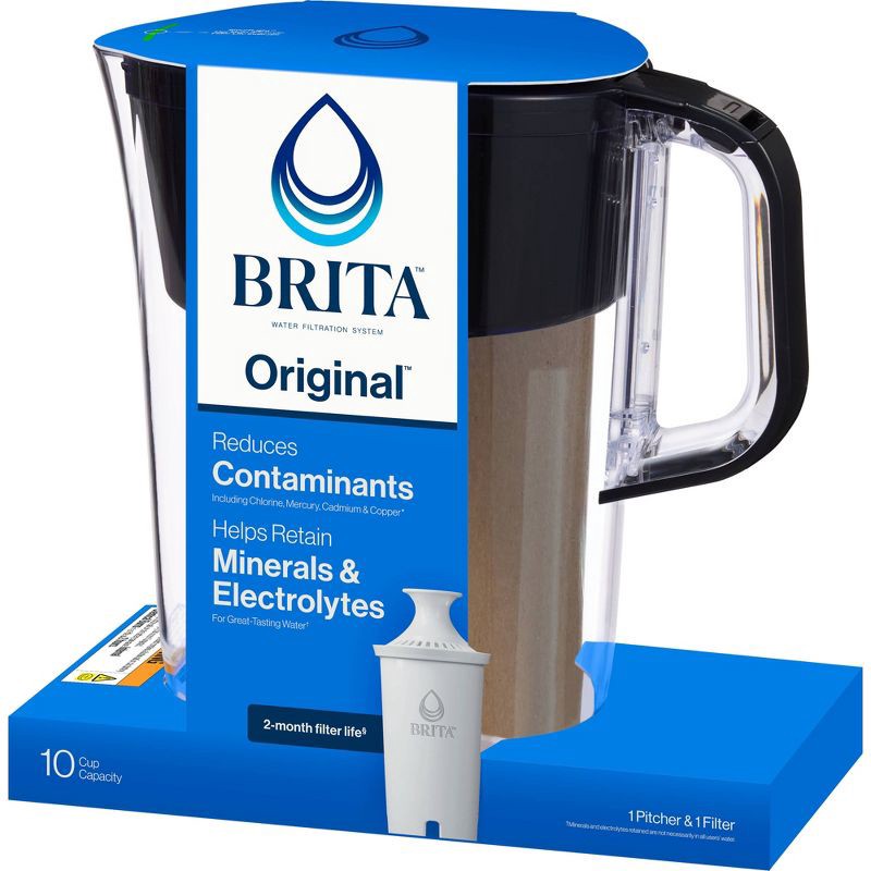 slide 14 of 14, Brita Water Filter 10-Cup Tahoe Water Pitcher Dispenser - Black: Easy-Fill Lid, Electronic Indicator, 1 ct