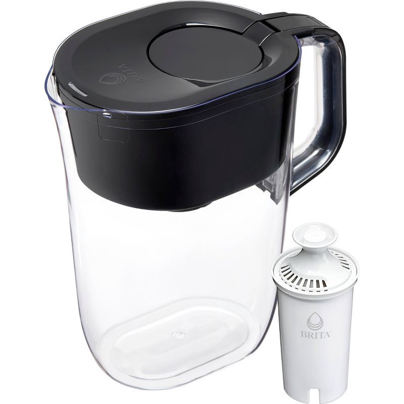 slide 1 of 14, Brita Water Filter 10-Cup Tahoe Water Pitcher Dispenser - Black: Easy-Fill Lid, Electronic Indicator, 1 ct