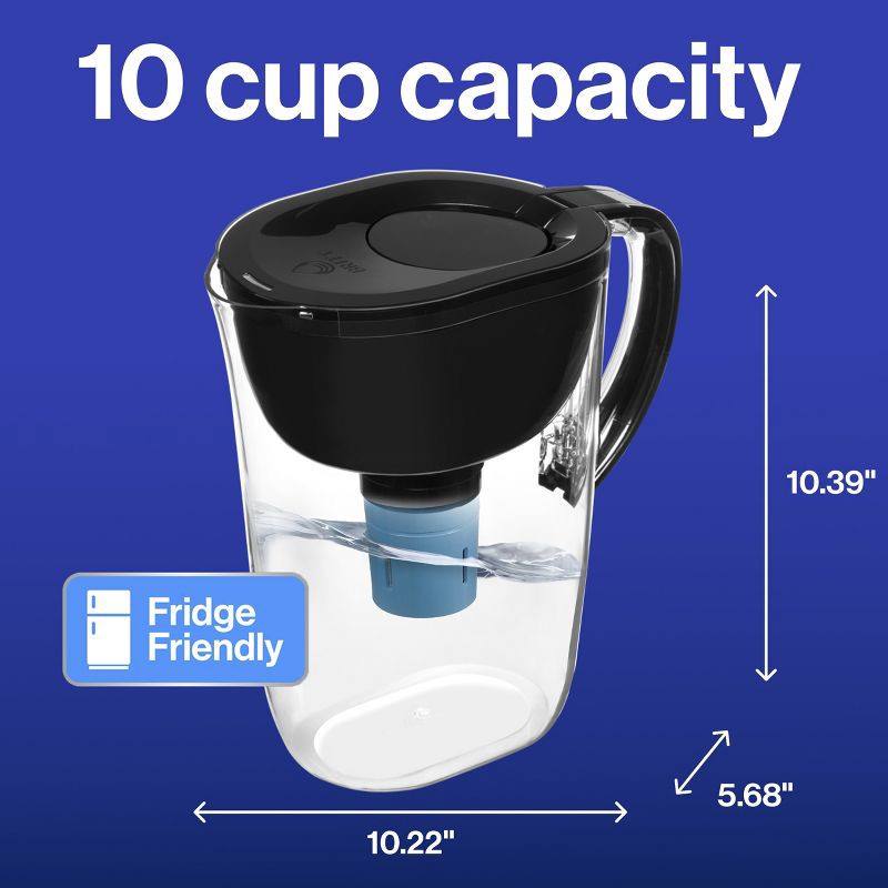 slide 11 of 12, Brita Water Filter 10-Cup Tahoe Water Pitcher Dispenser with Elite Water Filter - Black: Filters Odors, Lead, Mercury, 1 ct