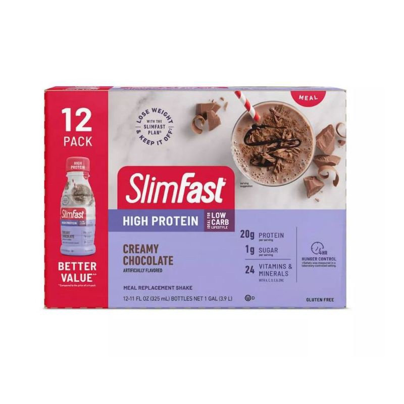 slide 1 of 5, SlimFast High Protein Meal Replacement Shake - Creamy Chocolate - 12ct, 12 ct