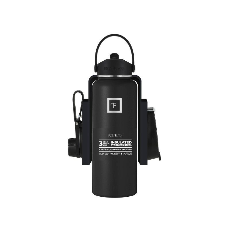 slide 4 of 7, IRON FLASK 40oz Wide Mouth Sports Water Bottle - 3 Lids, Leak Proof, Double Walled Vacuum Insulated - Midnight Black: Stainless Steel, Reusable, 40 oz