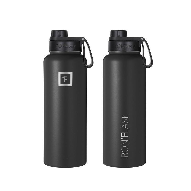 slide 5 of 7, IRON FLASK 40oz Wide Mouth Sports Water Bottle - 3 Lids, Leak Proof, Double Walled Vacuum Insulated - Midnight Black: Stainless Steel, Reusable, 40 oz