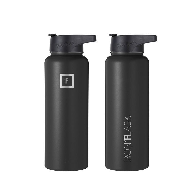 slide 6 of 7, IRON FLASK 40oz Wide Mouth Sports Water Bottle - 3 Lids, Leak Proof, Double Walled Vacuum Insulated - Midnight Black: Stainless Steel, Reusable, 40 oz