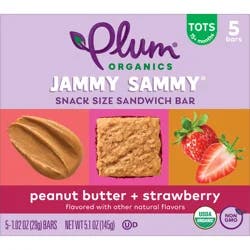 Plum Organics Jammy Sammy Snack Size Sandwich Bar Peanut Butter + Strawberry 5-Count Box/1.02oz Bars