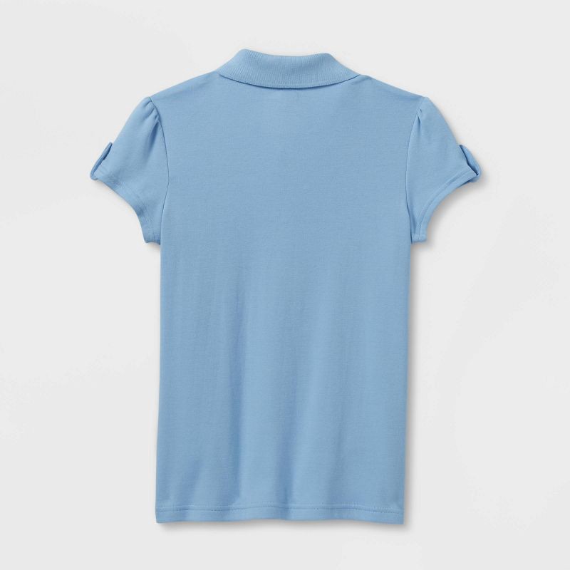 slide 2 of 3, Girls' Short Sleeve Interlock Uniform Polo Shirt - Cat & Jack™ Light Blue S: School Apparel, Pullover Design, 1 ct