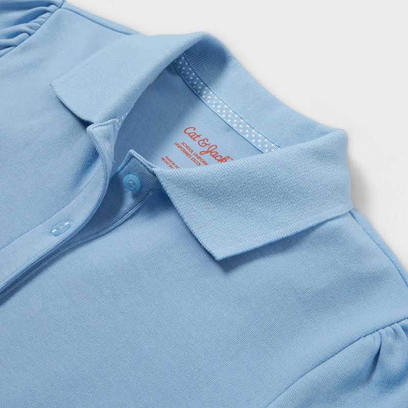slide 3 of 3, Girls' Short Sleeve Interlock Uniform Polo Shirt - Cat & Jack™ Light Blue S: School Apparel, Pullover Design, 1 ct