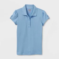 Girls' Short Sleeve Interlock Uniform Polo Shirt - Cat & Jack™ Light Blue S: School Apparel, Pullover Design