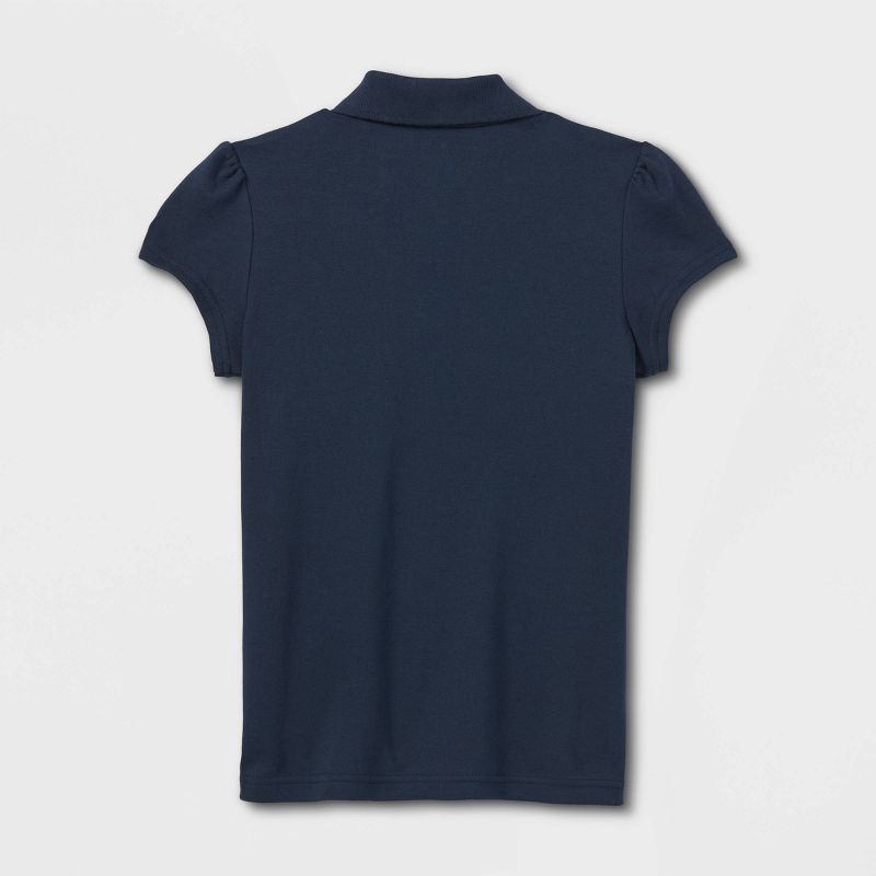slide 2 of 3, Girls' Short Sleeve Interlock Uniform Polo Shirt - Cat & Jack™ Blue S: School Apparel, Cotton Blend, Machine Washable, 1 ct