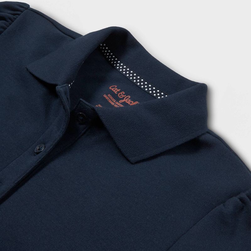 slide 3 of 3, Girls' Short Sleeve Interlock Uniform Polo Shirt - Cat & Jack™ Blue M: School Apparel,, 1 ct