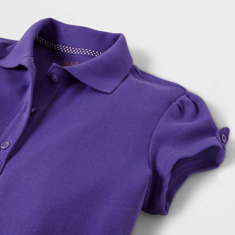 slide 3 of 3, Girls' Short Sleeve Interlock Uniform Polo Shirt - Cat & Jack™ Purple XXL Plus: Cotton Blend, School Apparel, Machine Washable, 1 ct