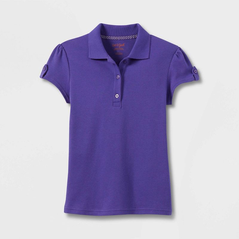 slide 1 of 3, Girls' Short Sleeve Interlock Uniform Polo Shirt - Cat & Jack™ Purple XXL Plus: Cotton Blend, School Apparel, Machine Washable, 1 ct