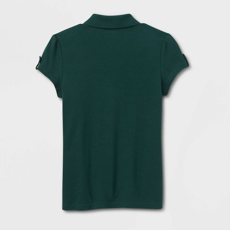 slide 2 of 3, Girls' Short Sleeve Interlock Uniform Polo Shirt - Cat & Jack™ Dark Green S, 1 ct