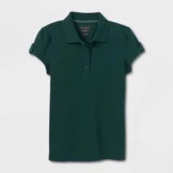 Girls' Short Sleeve Interlock Uniform Polo Shirt - Cat & Jack™ Dark Green L: School Apparel, Kids Wear