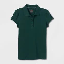 Girls' Short Sleeve Interlock Uniform Polo Shirt - Cat & Jack™ Dark Green L: School Apparel, Kids Wear