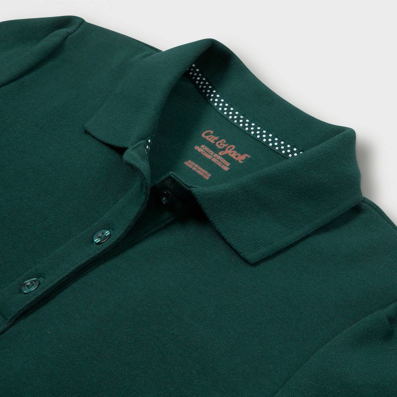 slide 3 of 3, Girls' Short Sleeve Interlock Uniform Polo Shirt - Cat & Jack™ Dark Green XXL: School Apparel, Pullover Design, 1 ct