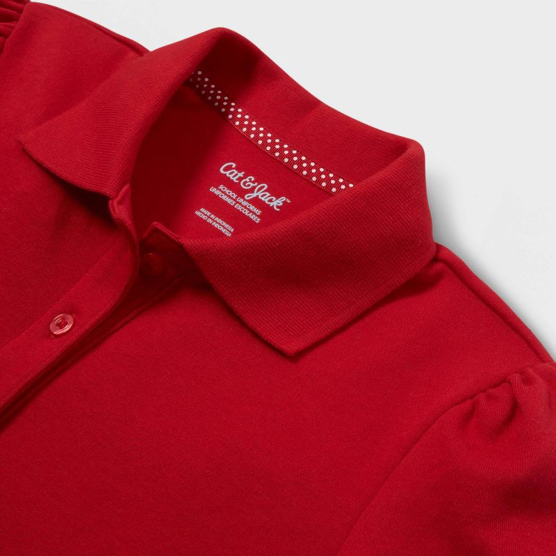 slide 3 of 3, Girls' Short Sleeve Interlock Uniform Polo Shirt - Cat & Jack™ Red S: School Uniforms, Cotton Blend, Machine Washable, 1 ct