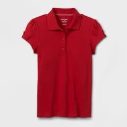 Girls' Short Sleeve Interlock Uniform Polo Shirt - Cat & Jack™ Red M: School Apparel,