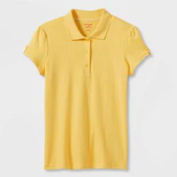 Girls' Short Sleeve Interlock Uniform Polo Shirt - Cat & Jack™ Yellow M: Cotton Blend, School Apparel, Machine Washable