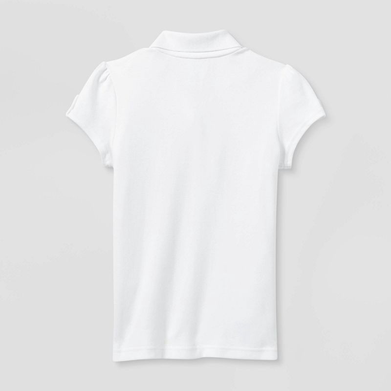 slide 2 of 3, Girls' Short Sleeve Interlock Uniform Polo Shirt - Cat & Jack™ White M: School Apparel, Cotton Blend, Machine Washable, 1 ct