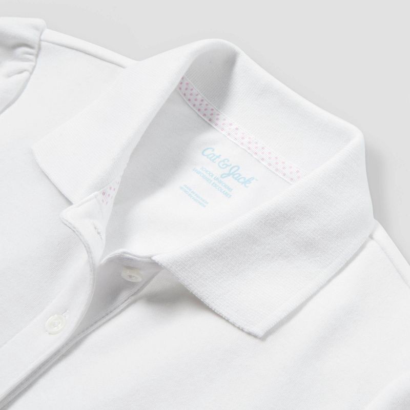 slide 3 of 3, Girls' Short Sleeve Interlock Uniform Polo Shirt - Cat & Jack™ White M: School Apparel, Cotton Blend, Machine Washable, 1 ct
