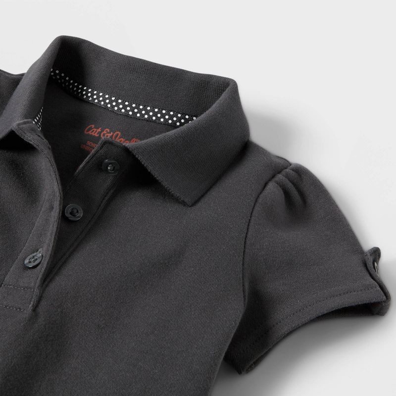 slide 3 of 3, Girls' Short Sleeve Interlock Uniform Polo Shirt - Cat & Jack™ Gray M, 1 ct