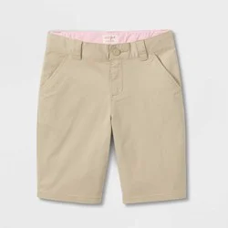 Girls' Uniform Chino Shorts - Cat & Jack™ Khaki 4: Adjustable Waistband, Mid Rise, Front & Back Pockets