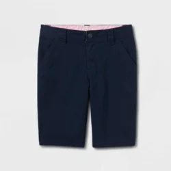 Girls' Uniform Chino Shorts - Cat & Jack™ Blue 14: Adjustable Waist, Mid Rise, Front & Back Pockets