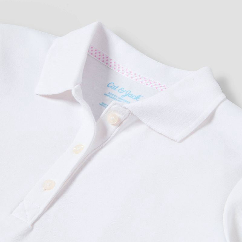 slide 3 of 3, Girls' Long Sleeve Interlock Uniform Polo Shirt - Cat & Jack™ White L, 1 ct