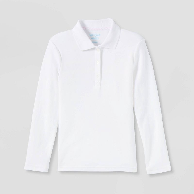 slide 1 of 3, Girls' Long Sleeve Interlock Uniform Polo Shirt - Cat & Jack™ White L, 1 ct