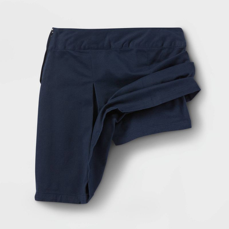 slide 2 of 3, Girls' Pleated Twill Uniform Skort - Cat & Jack™ Blue 4: Adjustable Waistband, Mid Rise, Heavyweight, 1 ct
