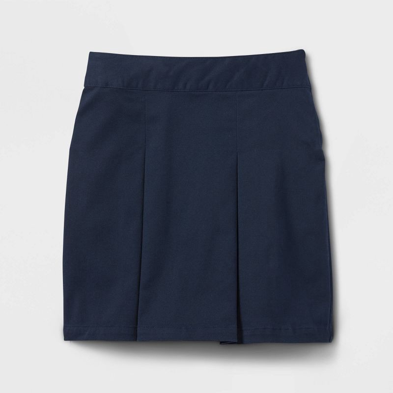 slide 1 of 3, Girls' Pleated Twill Uniform Skort - Cat & Jack™ Blue 4: Adjustable Waistband, Mid Rise, Heavyweight, 1 ct