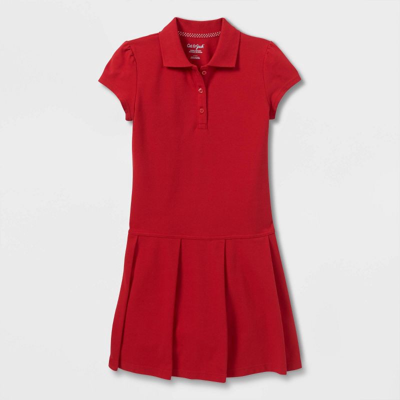 slide 1 of 3, Girls' Pleated Uniform Tennis Dress - Cat & Jack™ Red S: Short Sleeve, Pullover, 1 ct