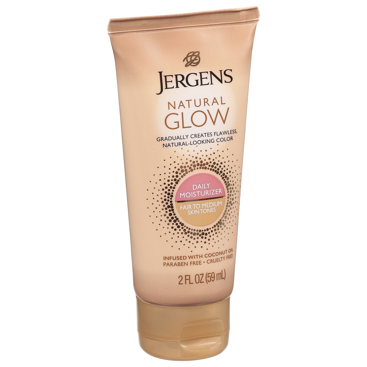 slide 4 of 9, Jergens Natural Glow Sunless Tanning Lotion, Self Tanner, Fair to Medium Skin Tone, Daily Moisturizer, 2 Ounce, featuring Antioxidants and Vitamin E, 2 fl oz