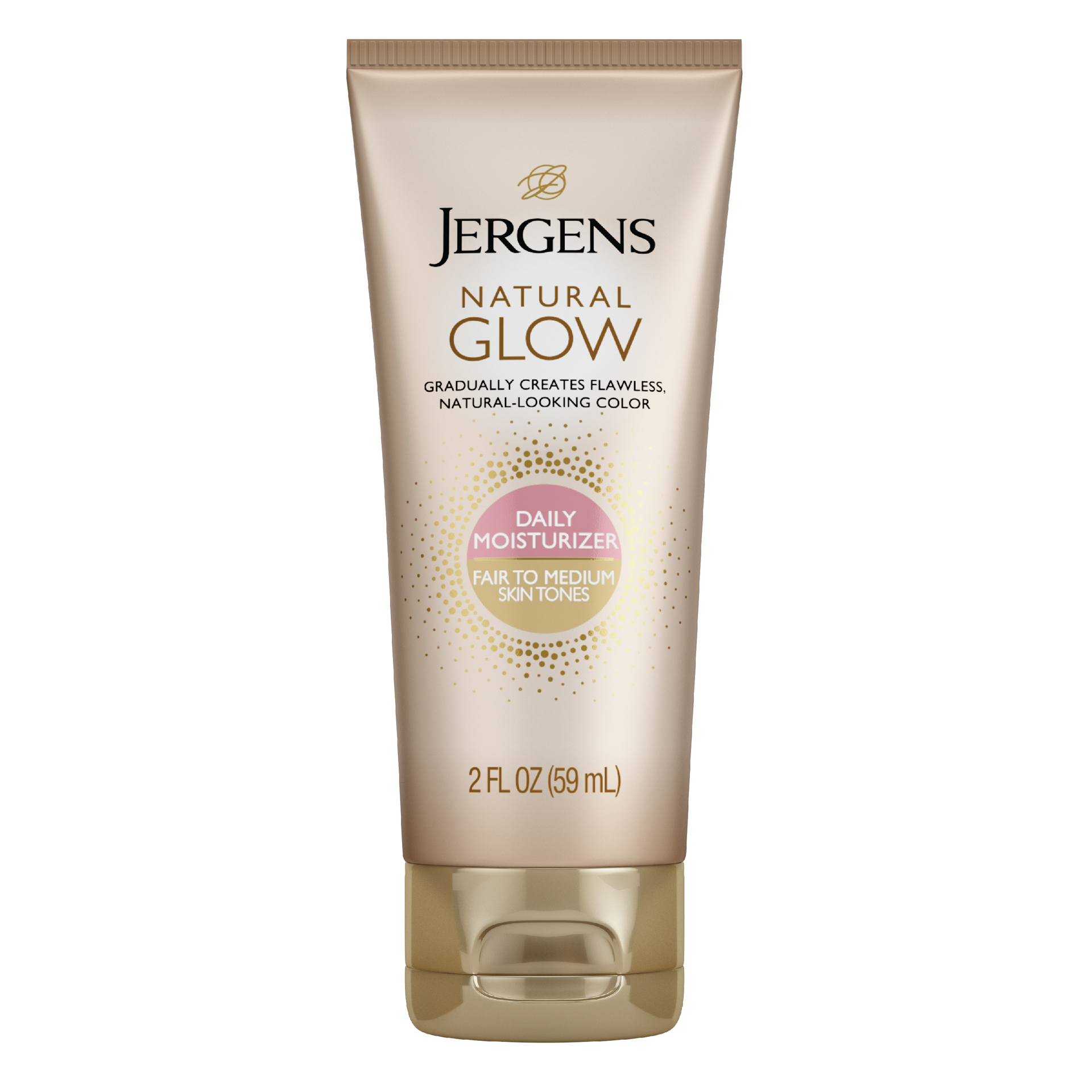 slide 1 of 9, Jergens Natural Glow Sunless Tanning Lotion, Self Tanner, Fair to Medium Skin Tone, Daily Moisturizer, 2 Ounce, featuring Antioxidants and Vitamin E, 2 fl oz