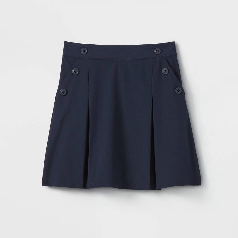 slide 1 of 3, Girls' Woven Performance Pleated Uniform Skort - Cat & Jack™ Blue L: Recycled Polyester, Spandex, Lightweight, Side Pocket, 1 ct