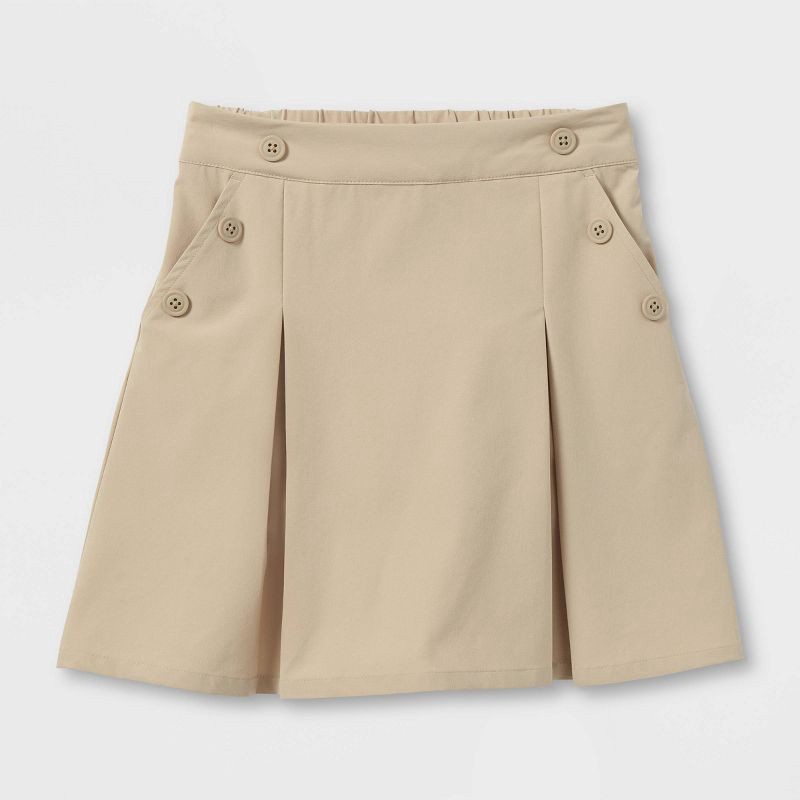 slide 1 of 3, Girls' Woven Performance Pleated Uniform Skort - Cat & Jack™ Khaki M, 1 ct