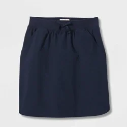 Girls' Woven Performance Uniform Skort - Cat & Jack™ Blue L: Recycled Polyester, Spandex, Built-in Shorts