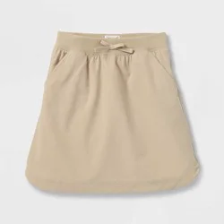 Girls' Woven Performance Uniform Skort - Cat & Jack™ Khaki XS: Recycled Polyester, Spandex, Elastic Waistband, Built-in Shorts