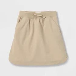 Girls' Woven Performance Uniform Skort - Cat & Jack™ Khaki XS: Recycled Polyester, Spandex, Elastic Waistband, Built-in Shorts