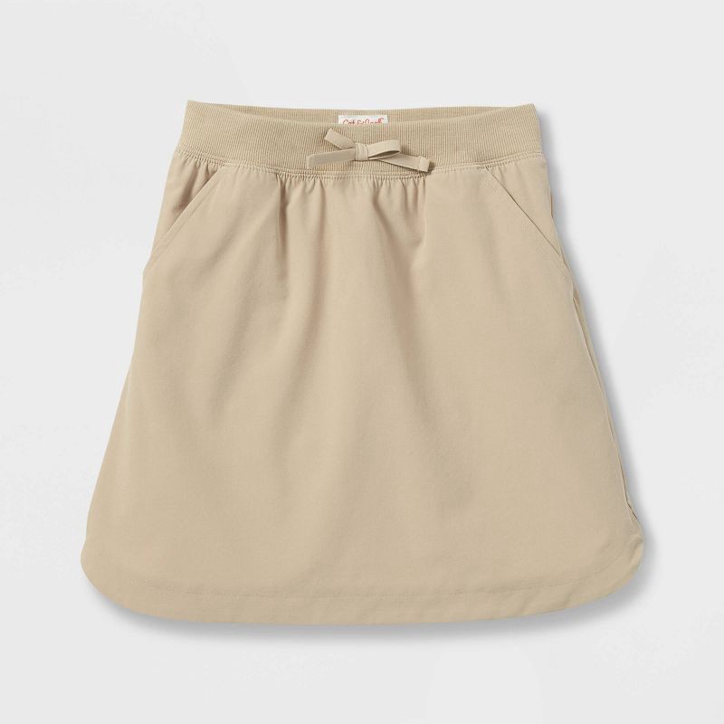 slide 1 of 3, Girls' Woven Performance Uniform Skort - Cat & Jack™ Khaki L: Recycled Polyester, Built-in Shorts, 1 ct