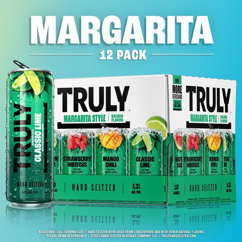 slide 5 of 10, Truly Spiked & Sparkling Truly Hard Seltzer Margarita Style Mix Pack - 12pk/12 fl oz Cans, 12 ct; 12 fl oz