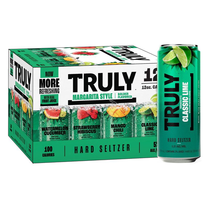 slide 1 of 10, Truly Spiked & Sparkling Truly Hard Seltzer Margarita Style Mix Pack - 12pk/12 fl oz Cans, 12 ct; 12 fl oz