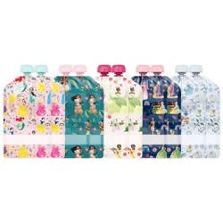 Disney Princesses 10pk Kids Food Pouches - Simple Modern: Reusable & Refillable Off-White Storage Bags, 5oz Capacity