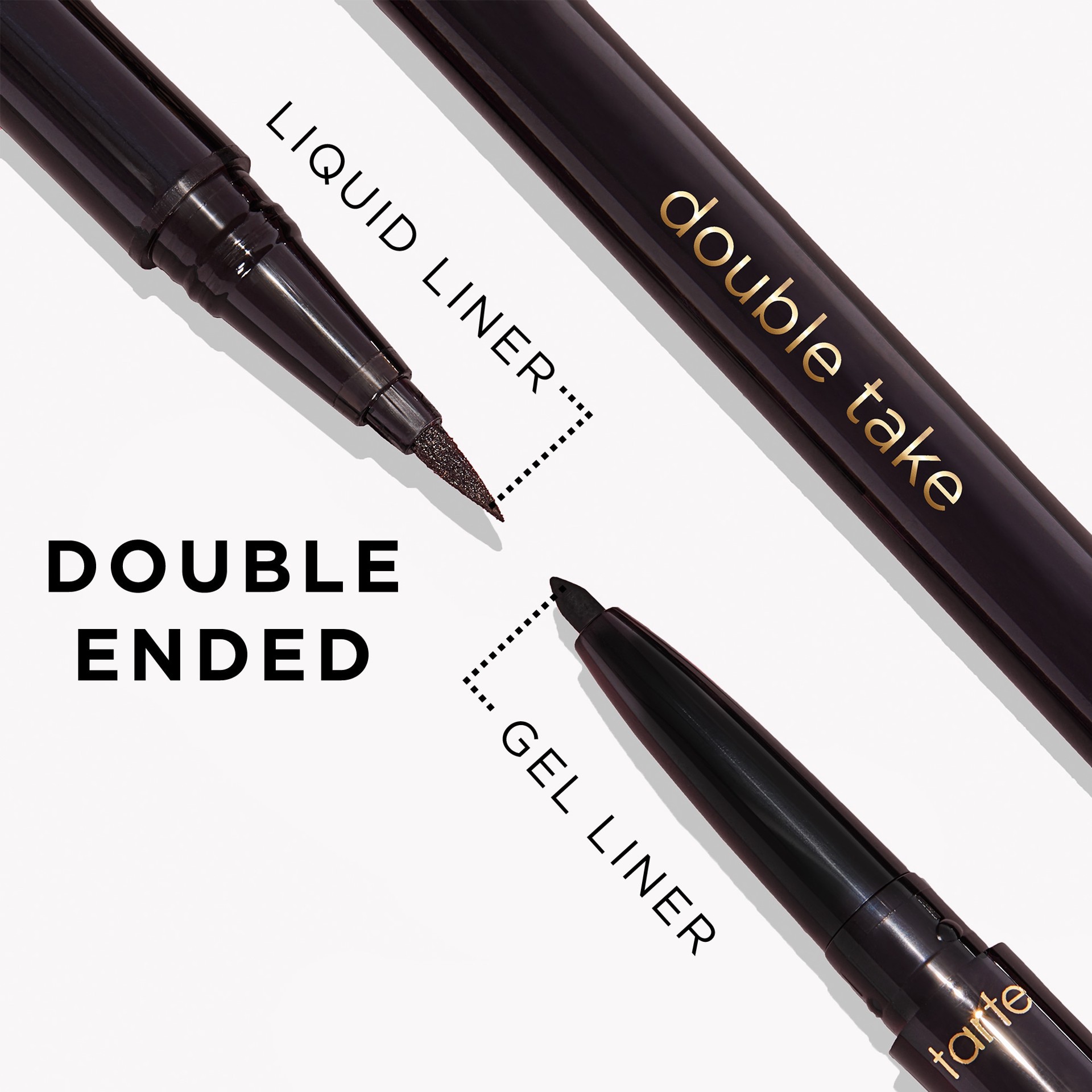 slide 4 of 6, tarte Double Take Eyeliner Black, pencil 0.004 oz x liquid 0.017 oz/ pencil 0.11 gram x liquid 0.50 ml