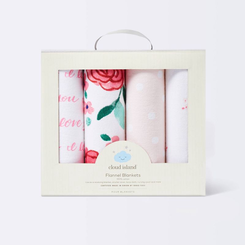 slide 2 of 3, Flannel Baby Blanket in Bloom - Pink - 4pk - Cloud Island™, 4 ct