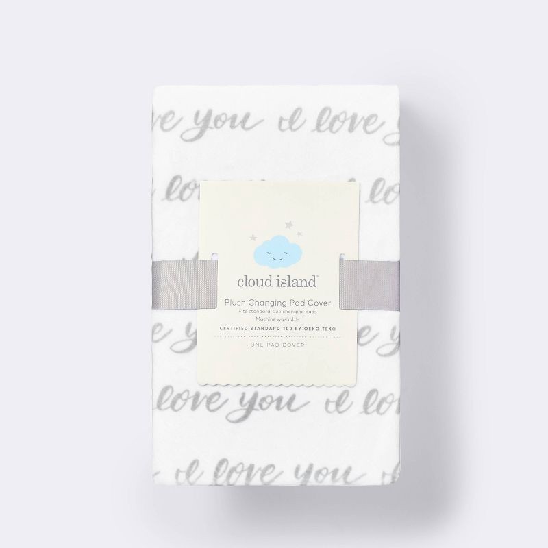 slide 3 of 3, Plush Changing Pad Cover I Love You Script - Gray/White - Cloud Island™, 1 ct