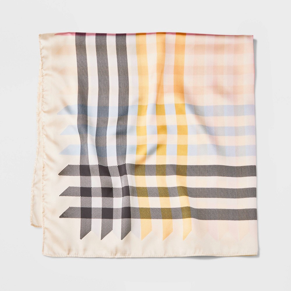 slide 2 of 3, Women's Plaid Scarf - A New Day Cream/Black/Pink, 1 ct